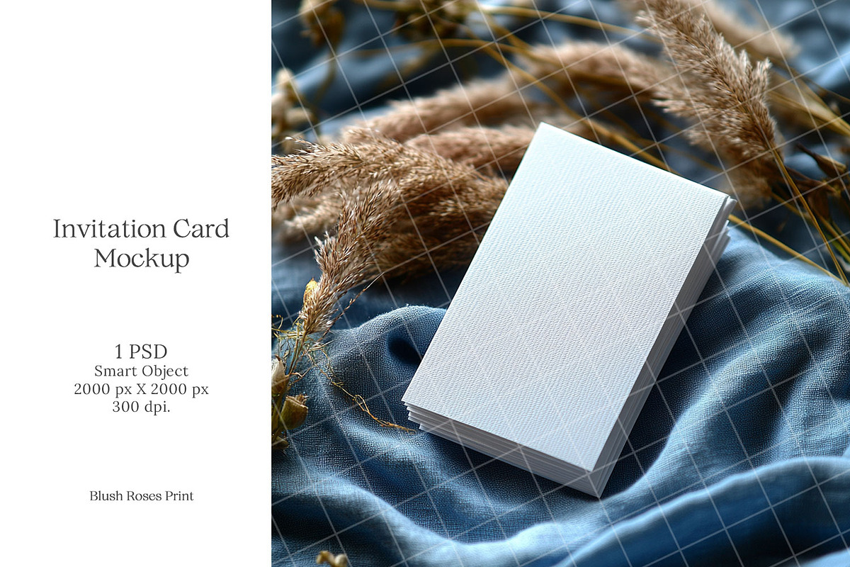Blue 5x7 Invitation card mockup PSD, an Advertising Mockup by Blush Roses Print (Photo 1 of 8)
