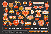 30 Retro Love Stickers, an Object Graphic by Parisa-Artstudio (Thumbnail 1 of 6)