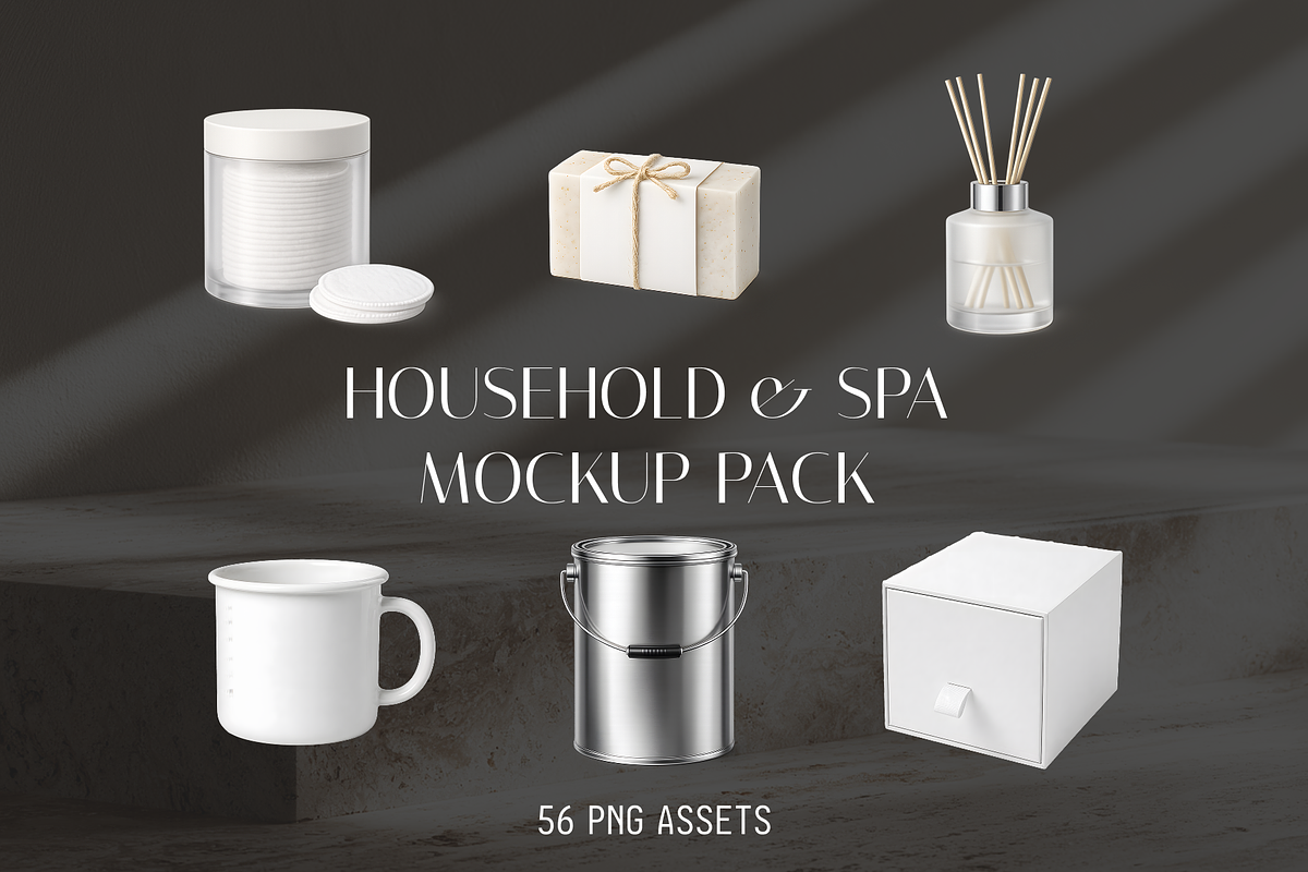 Household & Spa Object PNG Mockups, a Packaging Mockup by Threestudio (Photo 1 of 3)