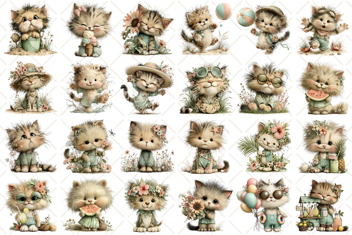 Whimsical Summer Cat Clipart PNG, an Illustration by Black Bird Studio (Photo 2 of 5)
