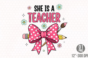 She is a Teacher Bow Crayon PNG, an Illustration by Designking