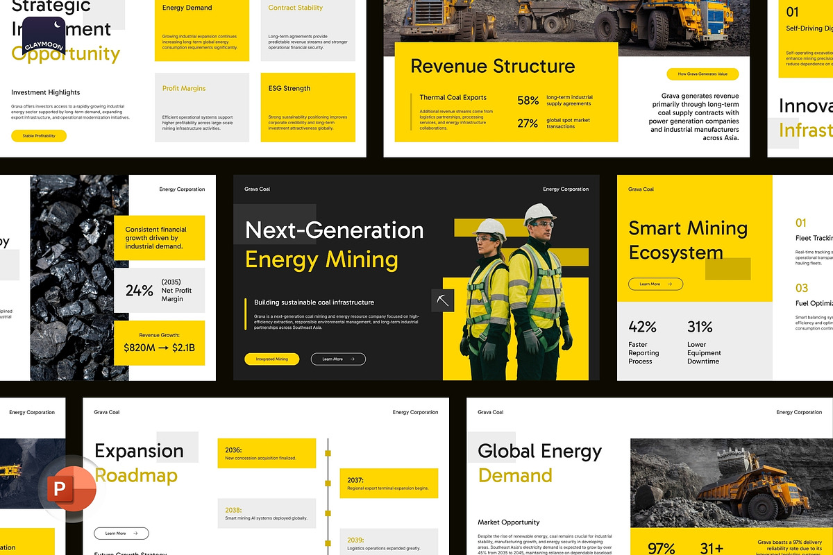 Grava Coal Mining Pitch Deck, a Presentation Template by Claymoon Lab (Photo 2 of 7)