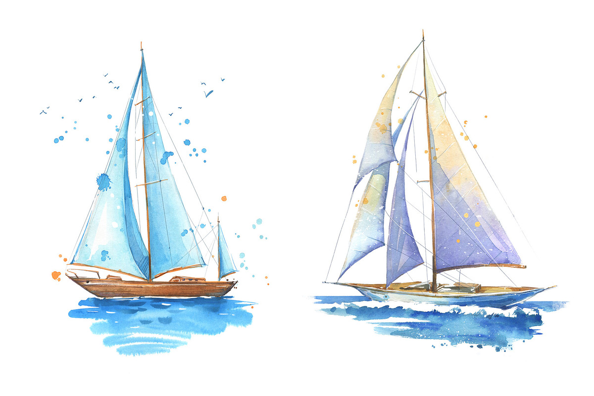 Sailboats watercolor illustration, an Illustration by Kamenuka
