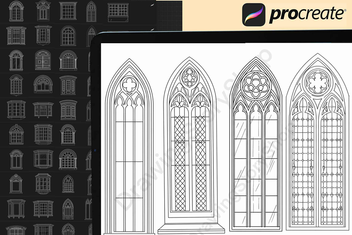 150 Window Procreate stamps brushes, a Brush Add-On by DrawingStoryShop (Photo 4 of 6)