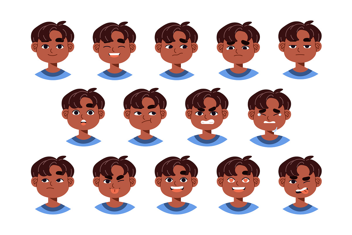 Boy facial expressions set, a Person Illustration by PaperTrident