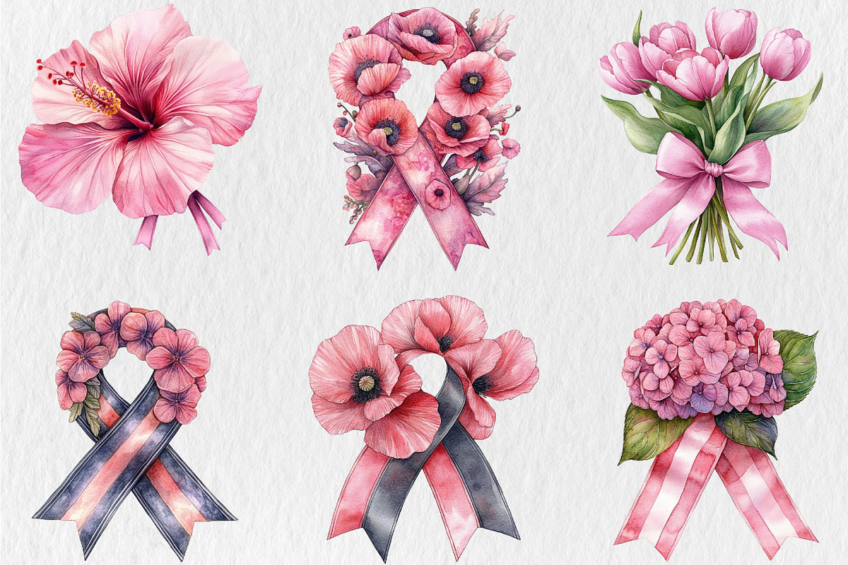 Pink Flowers Breast Cancer Awareness, a Seasonal Illustration by Rose Art (Photo 2 of 3)