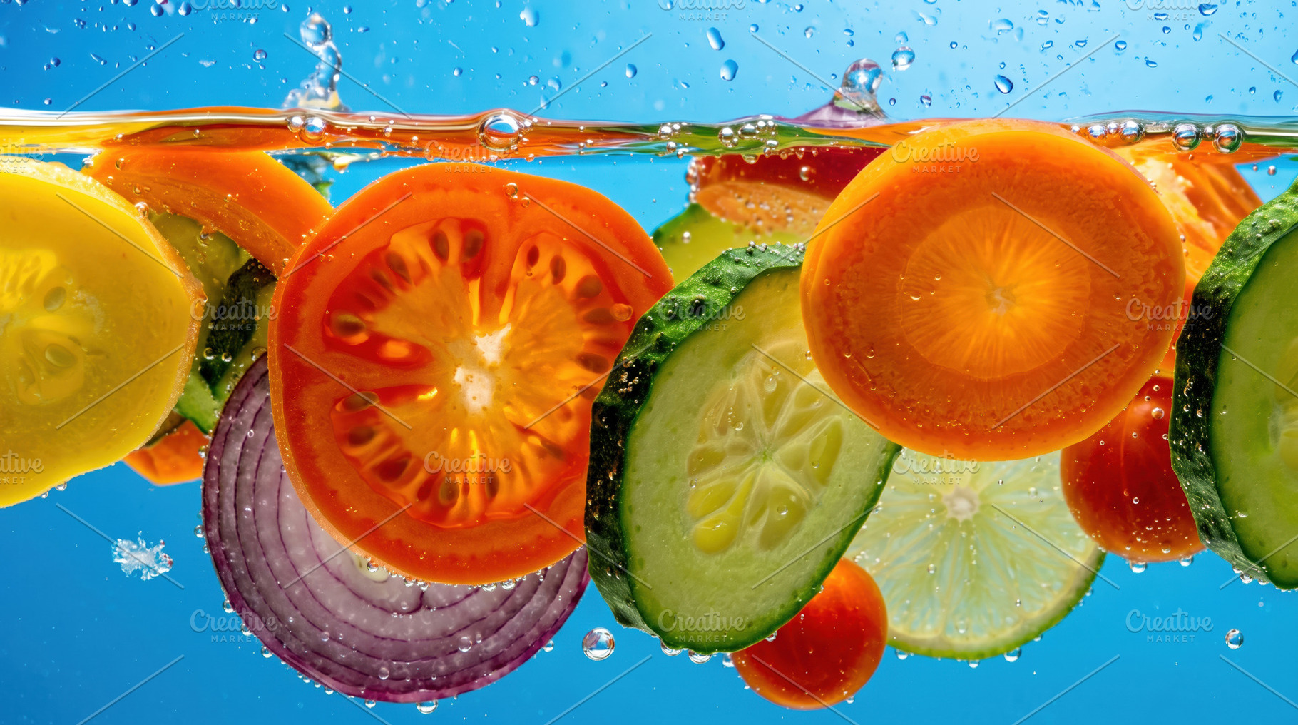 Fresh Vegetables Floating in Clear Water, a Food & Drink Photo by Davizro's Market