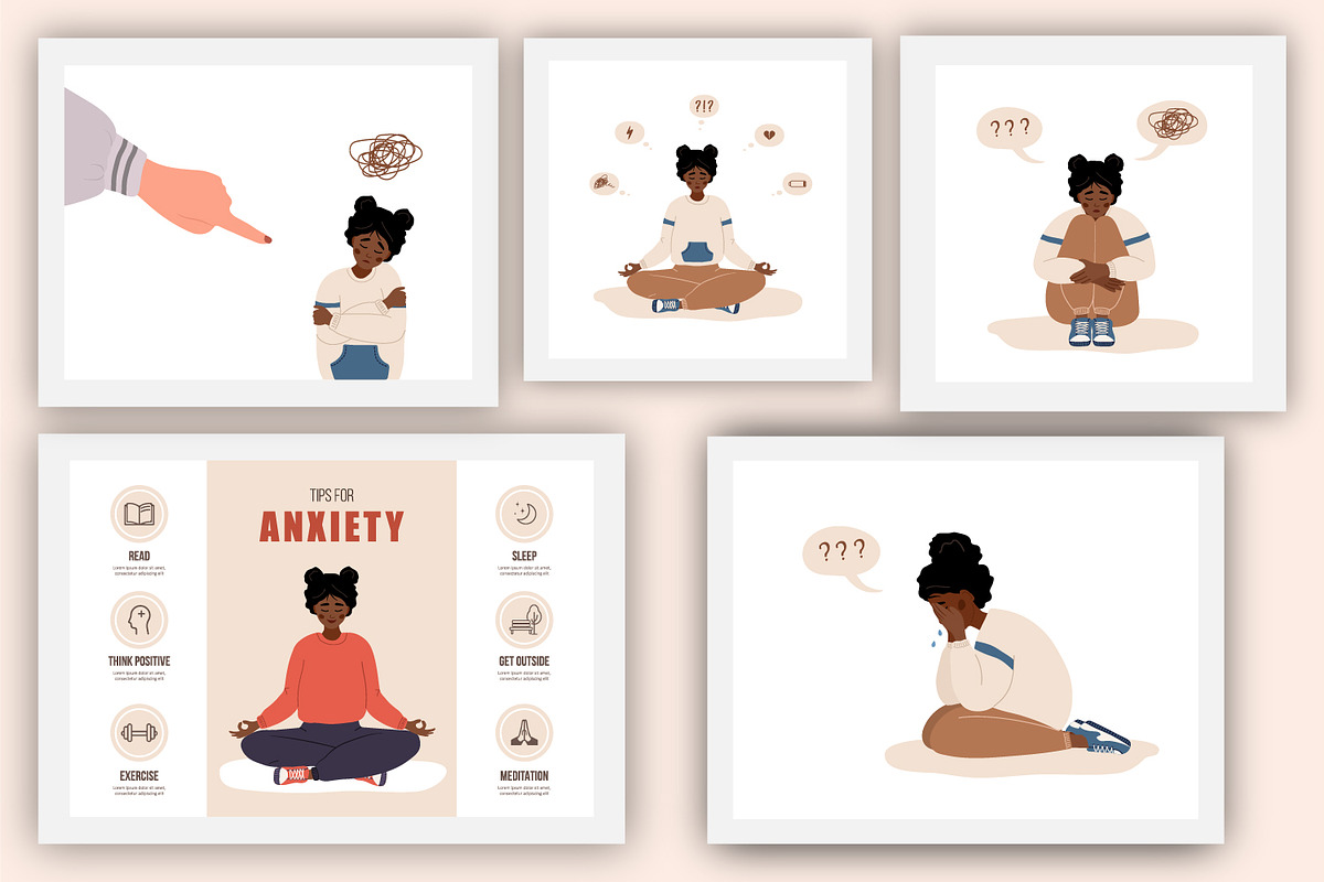 Mental Health african woman, a Healthcare Illustration by KeronnArt (Photo 2 of 8)