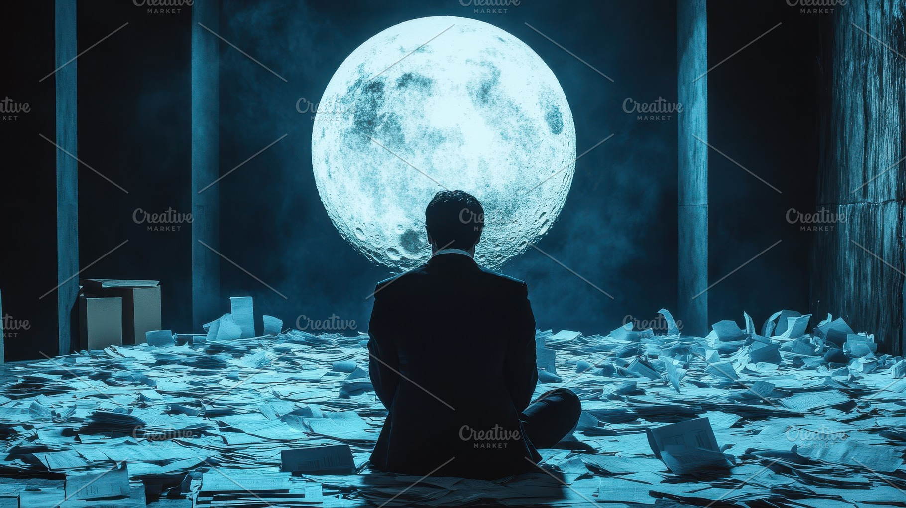 Alone with the Moon: A solitary figu, an Abstract Photo by Pixeness Studio