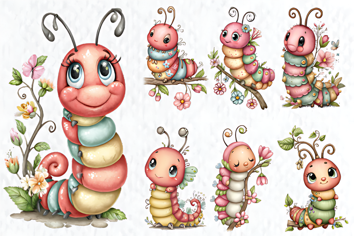 Whimsical Spring Caterpillar Clipart, a Seasonal Illustration by HueNestify (Photo 2 of 3)