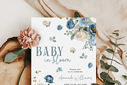 Navy Blue Floral Baby Shower Invite, an Invitation Template by LucaTheme (Thumbnail 2 of 6)