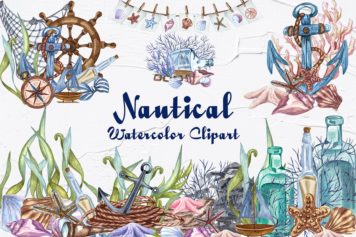 Nautical Seaside Watercolor Set, a Decorative Illustration by BarvArt (Photo 1 of 18)