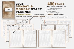 2025 Sunday & Monday Starts Planner