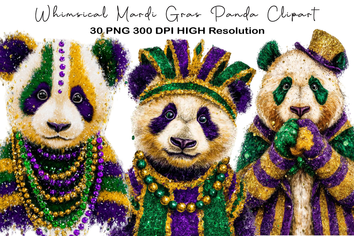 Whimsical Mardi Gras Panda Clipart, an Illustration by Black Bird Studio (Photo 1 of 6)