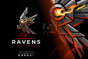 Unique Robotic Raven Mascot Logo