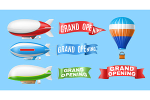 Retro airships with grand opening, a Transportation Illustration by YummyBuum