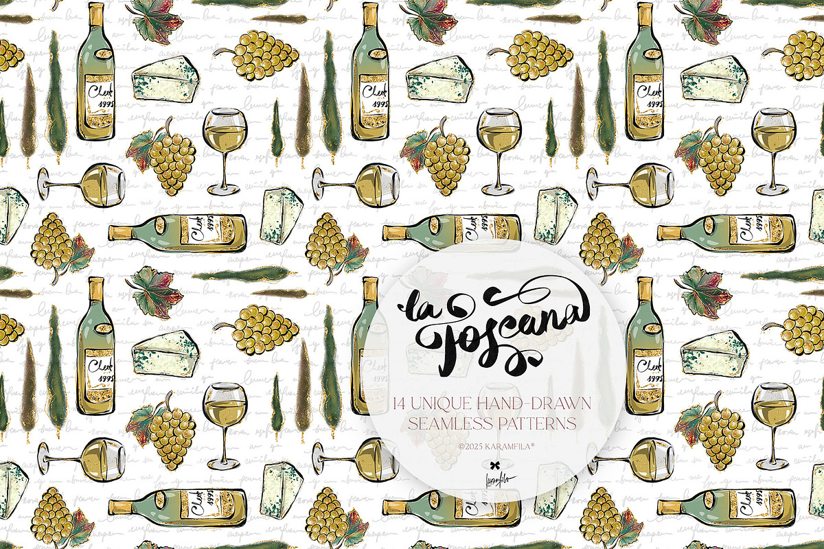 Tuscany Tiles Wine Seamless Patterns, a Pattern Graphic by KaramfilaS (Photo 5 of 18)