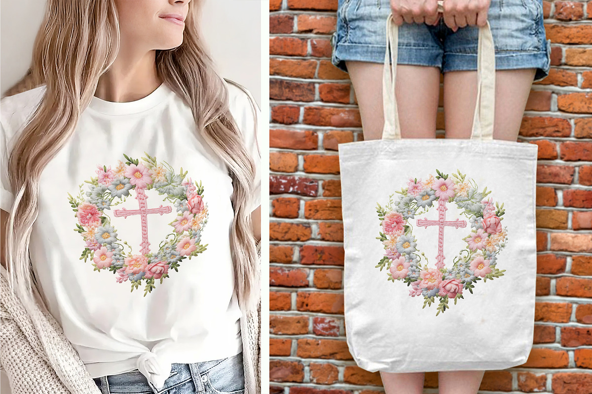 Embroidery Easter Wreath & Cross PNG, an Object Graphic by V Design Creator (Photo 3 of 7)