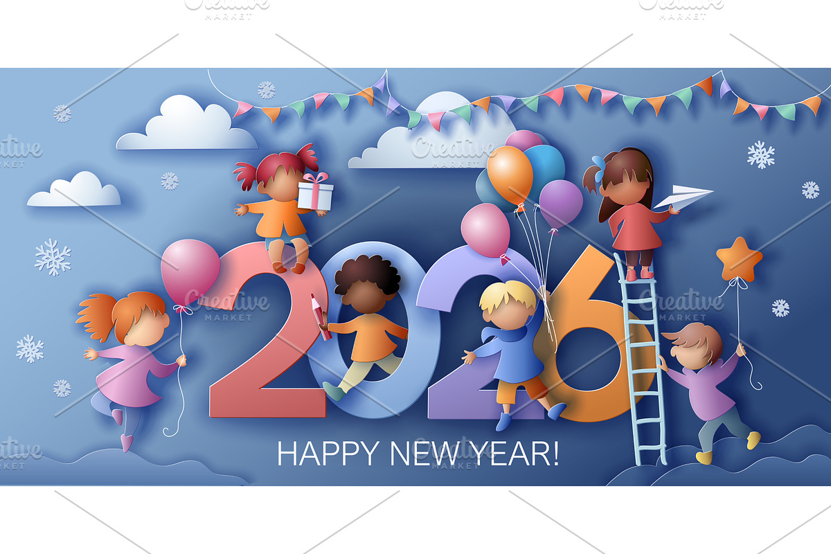 2026 New Year design card with happy, a Decorative Illustration by Valenty