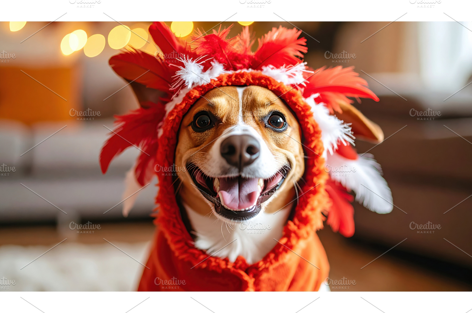 A cheerful dog wears a red and white, an Animal Photo by Igor Tichonow