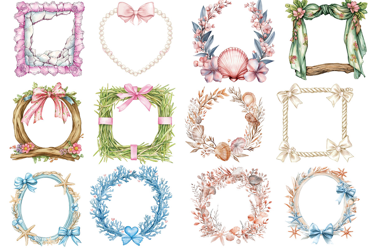 Coquette Coastal Summer Frame Bundle, an Illustration by Watercolor design (Photo 2 of 5)