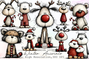 Christmas Winter Animals Clipart, an Illustration by Sublimation Artist