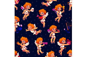Valentine cherub angels pattern, a Seasonal Illustration by Vector Tradition