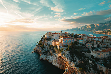 A vibrant coastal village basks in t, a Photo by Tanuart