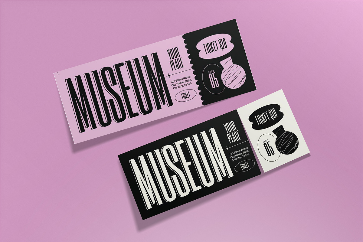 Black Neo Brutalism Museum Ticket, a Card Template by graphicook (Photo 3 of 3)
