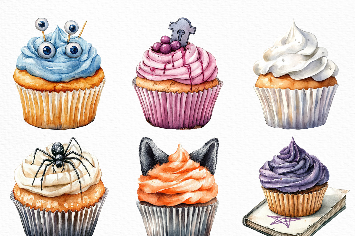 Halloween Scary Cupcake Clipart, an Illustration by Craft Nest (Photo 5 of 6)
