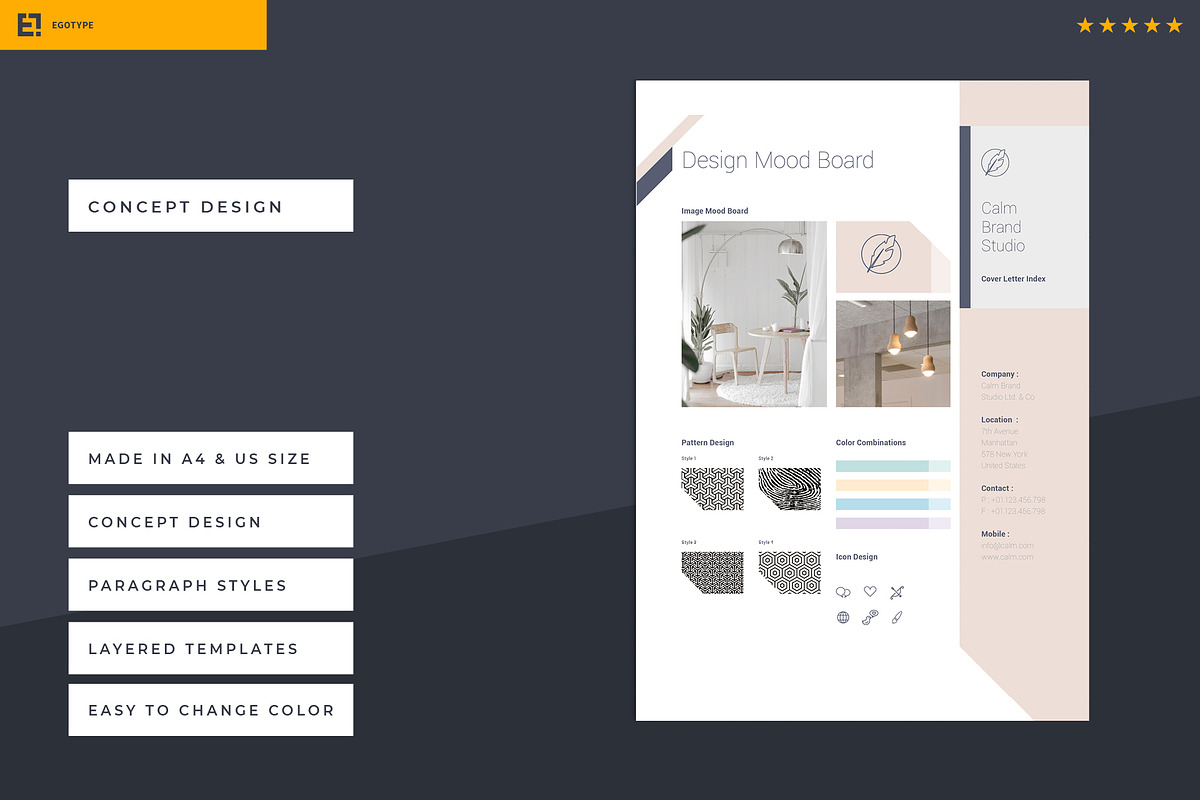 Calm Concept Design Mood Boards, a Stationery Template by Egotype (Photo 4 of 9)