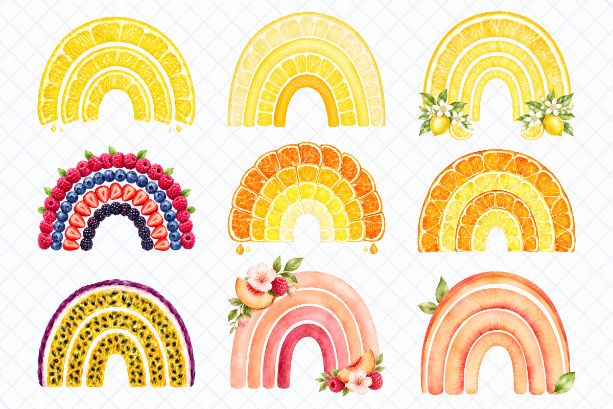 Juicy Fruit Rainbows Watercolor PNG, a Food Illustration by Whimsy Brush Studio (Photo 3 of 10)