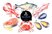 Watercolor Sketch Seafood Vector Set, an Animal Illustration by Elena Pimonova (Thumbnail 1 of 4)