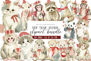 New Year Animal Clipart, an Illustration by DreamArtGraphic