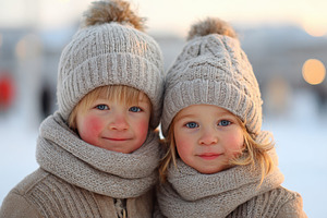 Two smiling children in winter attire, a Person Photo by AlyaAnd