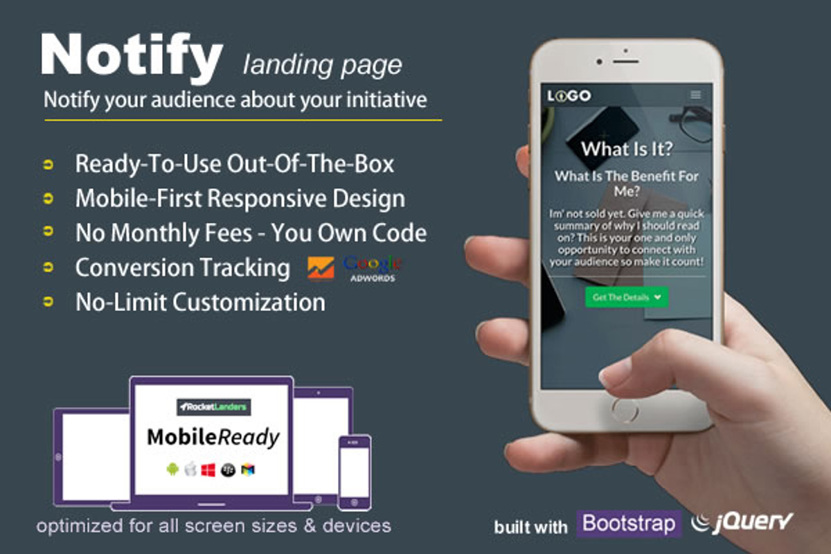 Notify - Landing Page, a Landing Page Template by RocketLanders Templates (Photo 1 of 4)