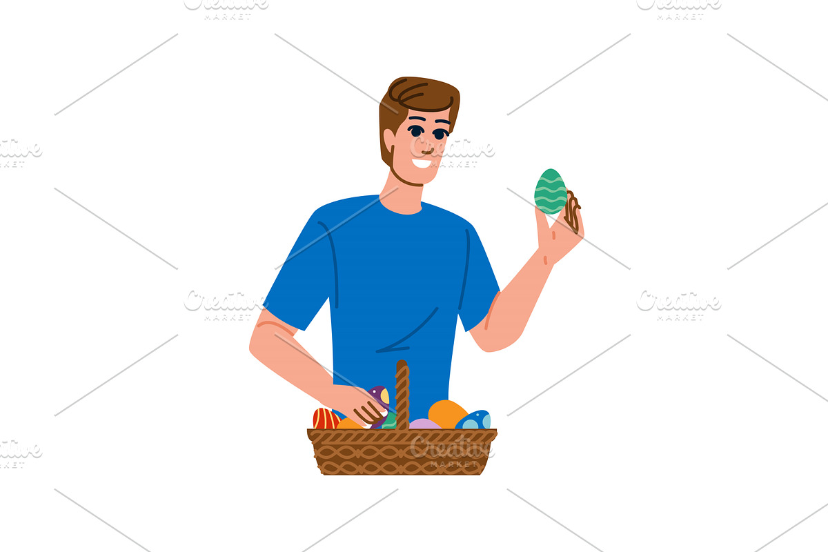 Man holding easter egg and basket, an Object Illustration by pikepicture