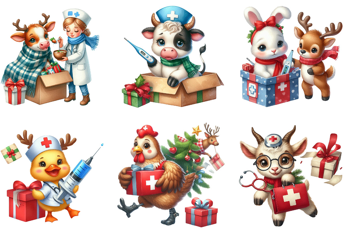 Cute Farm Animal for Nurse Clipart, an Illustration by DreamArtGraphic (Photo 3 of 4)