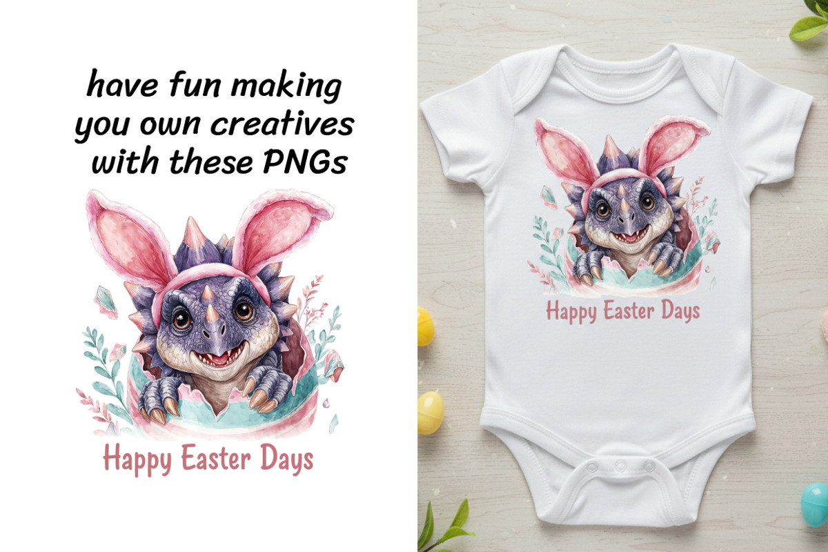 Watercolor Easter Dino Hunters Set, a Seasonal Illustration by InkyQueenArt (Photo 3 of 6)