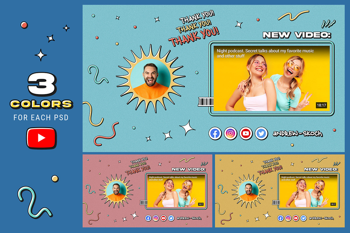Colorful YouTube End Screens, a Social Media Template by Andrew Skoch Design (Photo 2 of 6)
