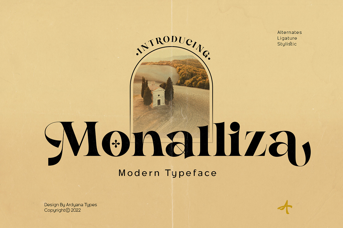 Monalliza - Modern Typeface, a Serif Font by Ardyanatypes (Photo 1 of 12)
