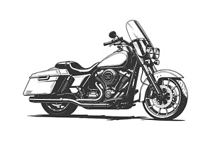 Cruiser Motorcycle Black and White, a Transportation Illustration by AlexArt