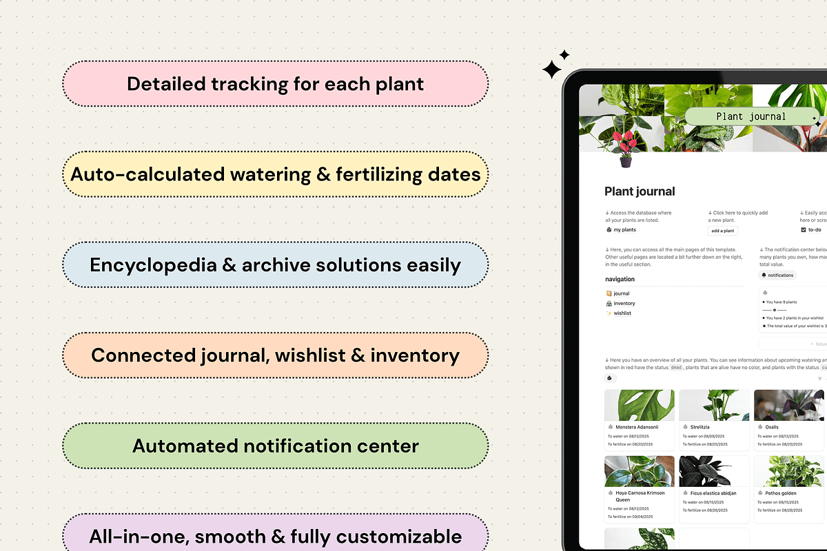 Plant journal - Notion template preview 3