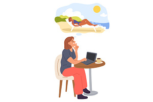 Woman at work dreams of summer, a Person Illustration by Vectorbuum