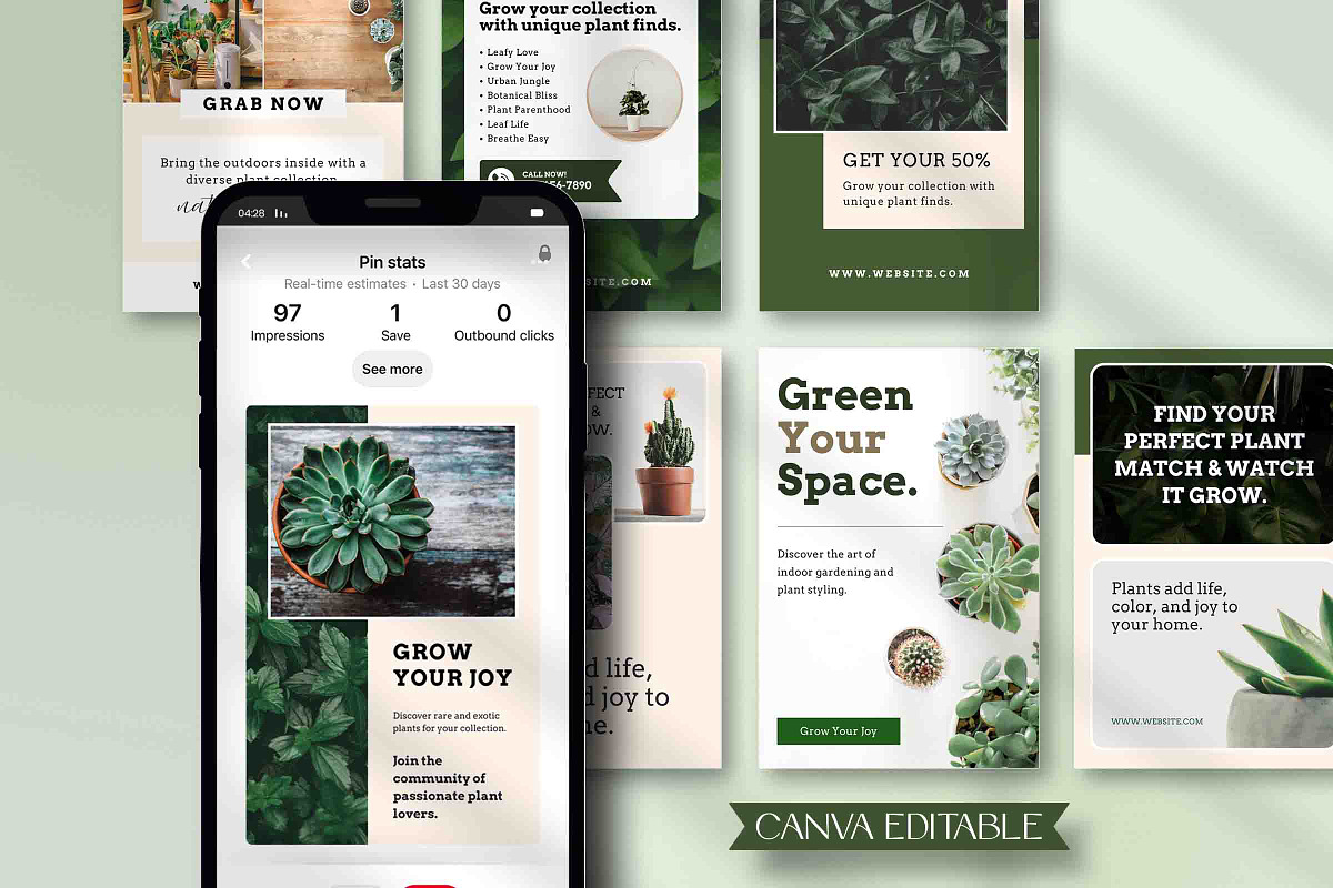Plant Pinterest Pins Canva Templates, a Social Media Template by Snapybiz (Photo 5 of 10)
