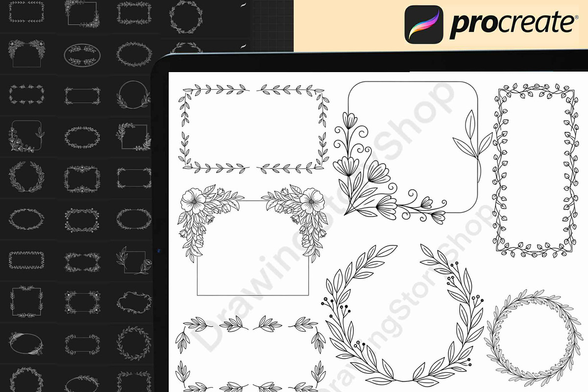 120 Procreate Floral Frame Stamps, a Brush Add-On by DrawingStoryShop
