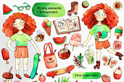Summer Girl watercolor clipart set, a Decorative Illustration by Ekaterina Goncharova (Thumbnail 2 of 3)