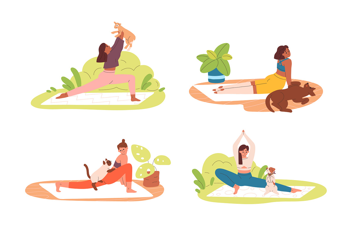 Yoga with pets set, a Sport Illustration by Good Studio (Photo 5 of 5)