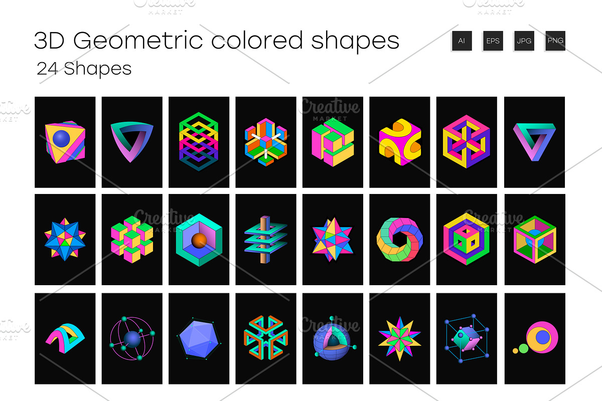 3D Geometric colored shapes, a Decorative Illustration by STORE KENO