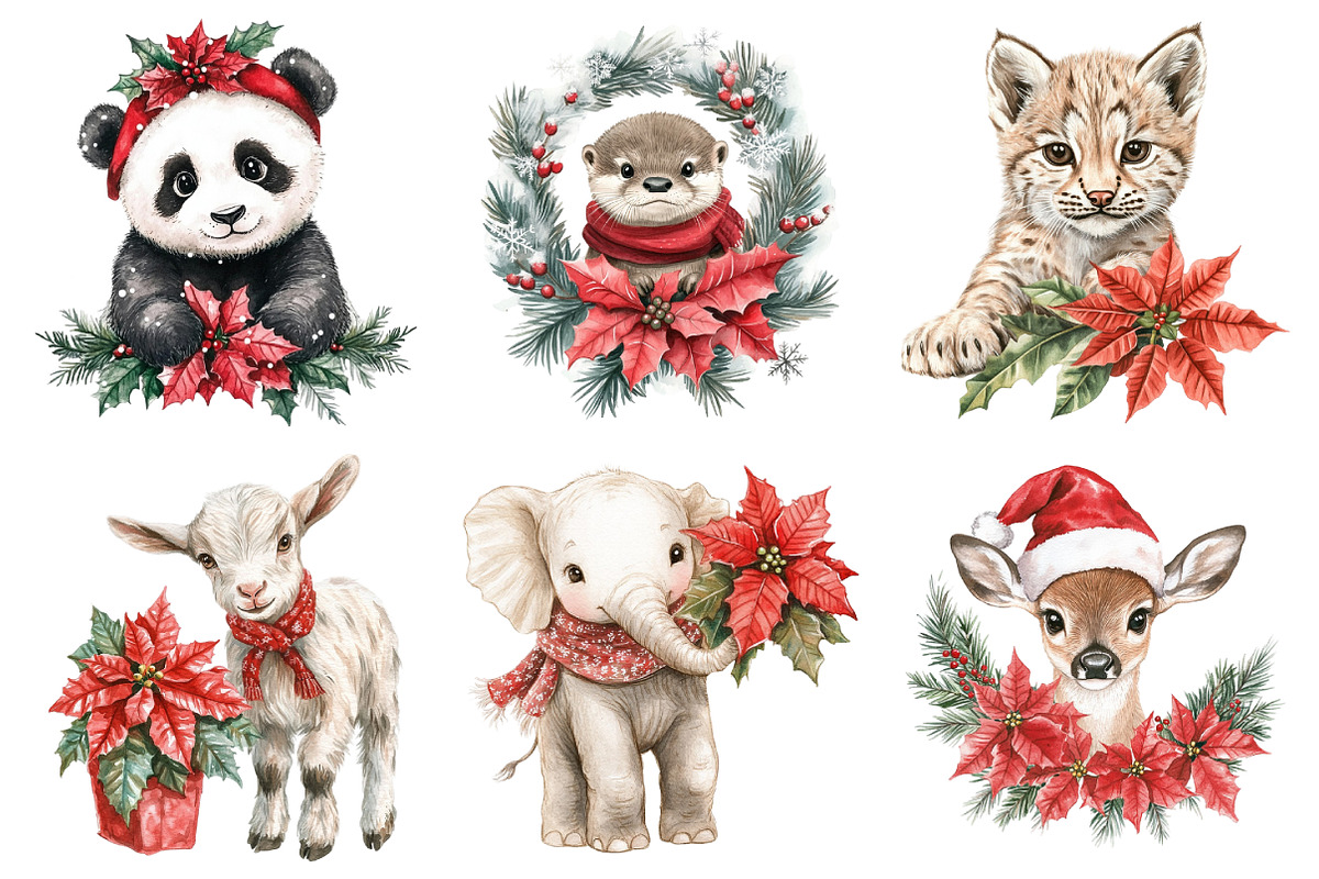Christmas Animals and Poinsettia, an Illustration by Daily.Designs (Photo 5 of 5)